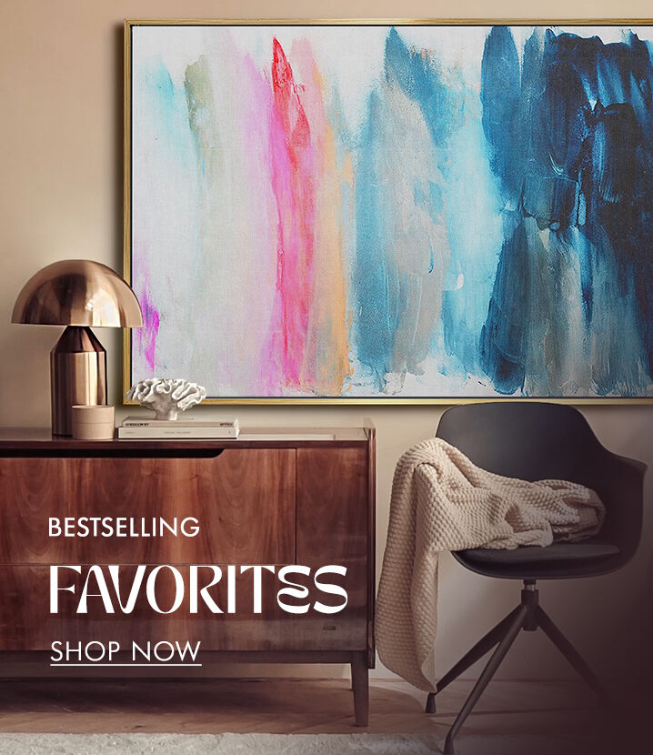 Shop our selection of favorite, most loved bestselling art. Pictured: Parque del Retiro colorful abstract wall art with pink and blue hues.